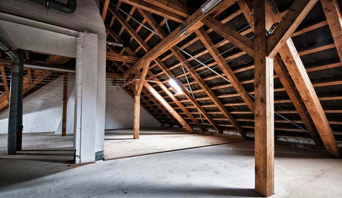 A large unfinished attic space