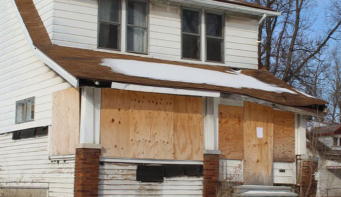 Board-up residential house