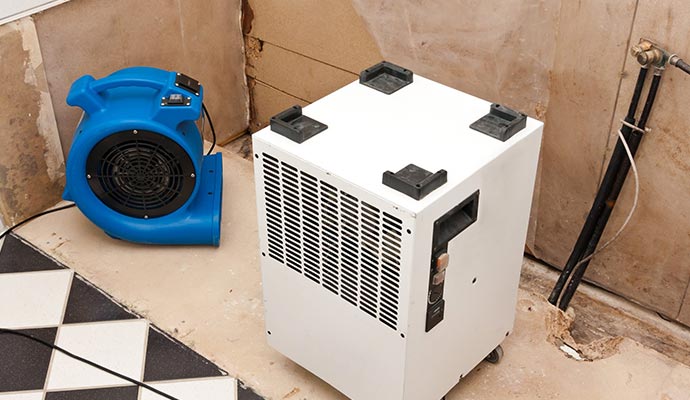Commercial dehumidifier and air mover water damage restoration