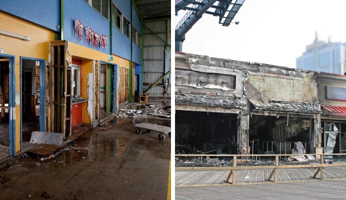 Collage of commercial water and fire damage restoration