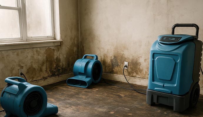 Dehumidifiers in a mold affected room