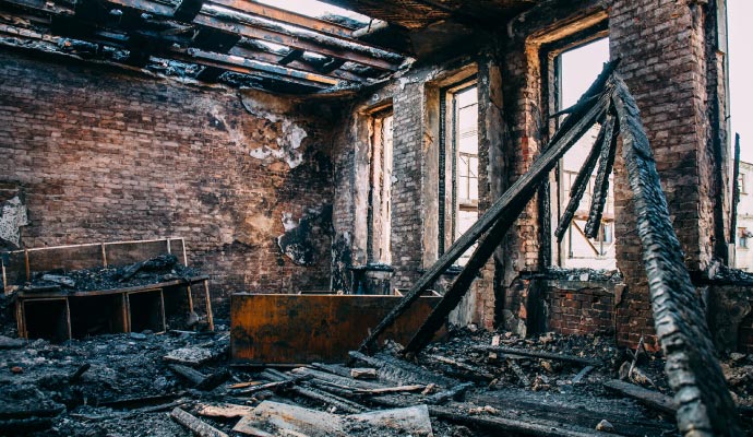 Fire damaged room