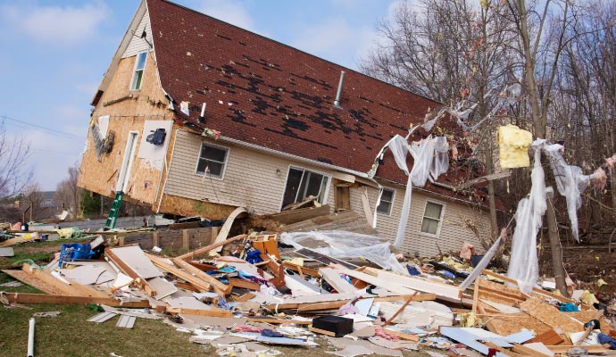 Storm damaged residential house