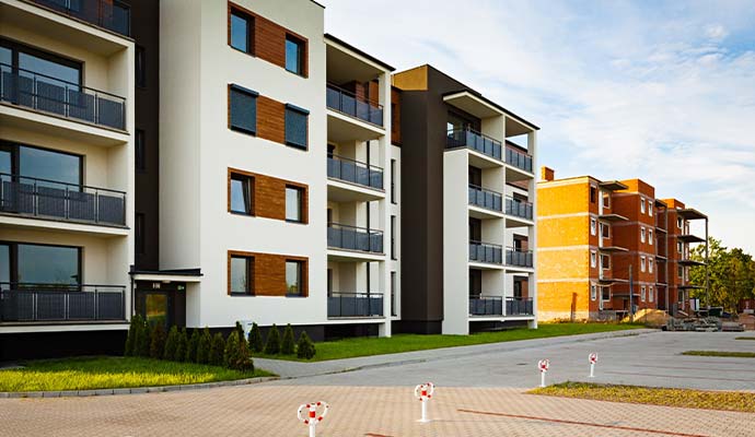 Exterior view of a multi-story apartment building