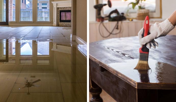 Collage of water damage and content restoration service
