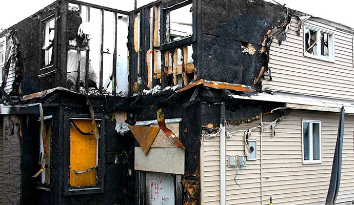 Fire damaged residential home Fire damaged residential home
