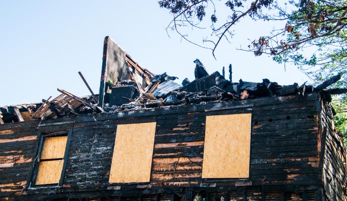 House boarded up after fire damage