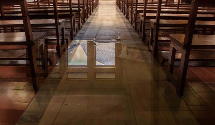 Flood damaged church floor