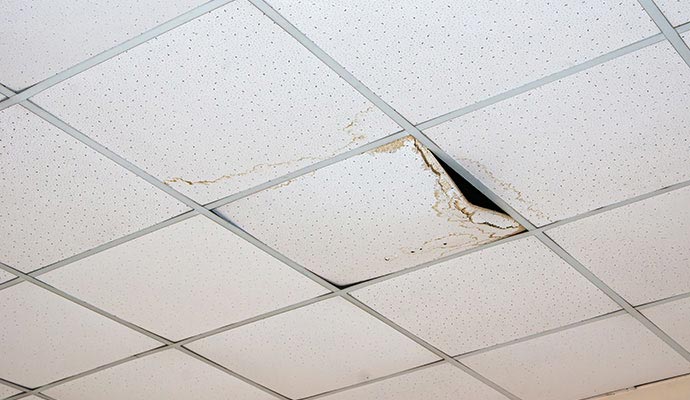 Leaking roof ceiling damage