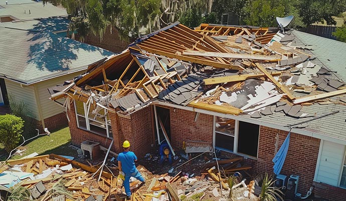 Residential roof storm damage
