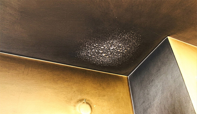 Soot and smoke damage on ceiling and wall