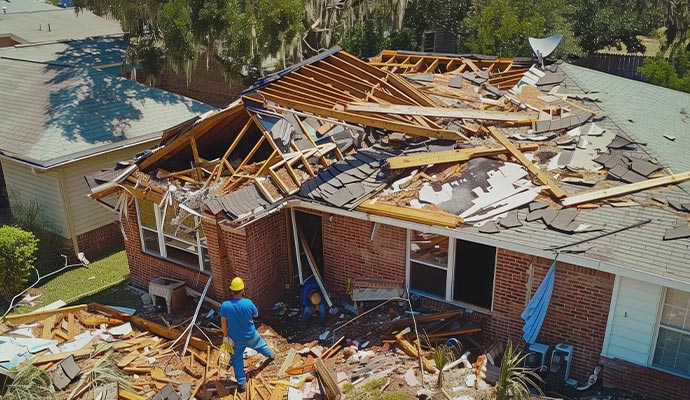 Storm damaged home roof repair