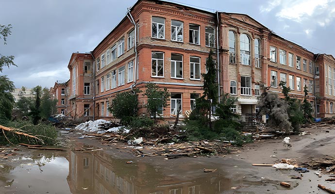 Storm damaged school building