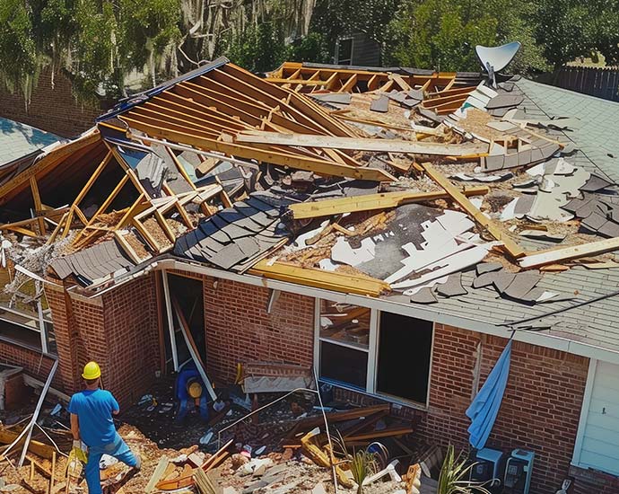 Professional team restoring tornado damaged property