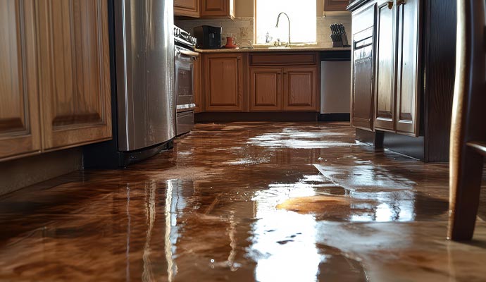 Water damage to the kitchen floor