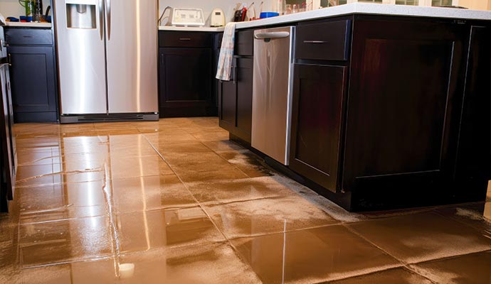 Water damage to the kitchen floor
