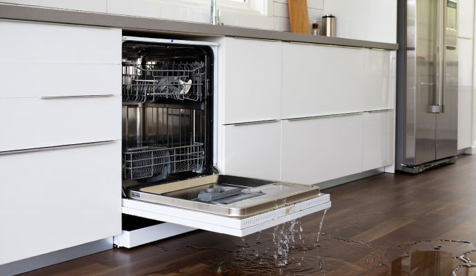 Water overflowing from dishwasher