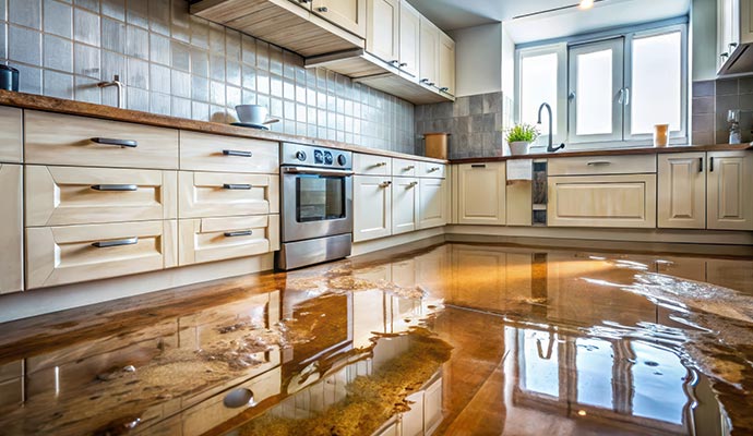 Water damaged floor due to plumbing leak