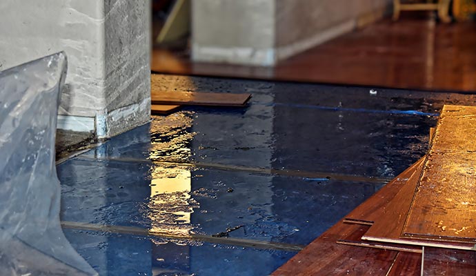 Severely water damaged floor