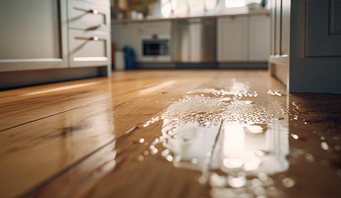 Water damaged kitchen hardwood floor
