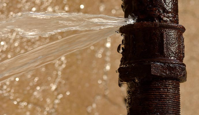 Water leaking from broken pipe