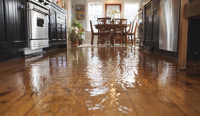Water on the floor due to plumbing leak