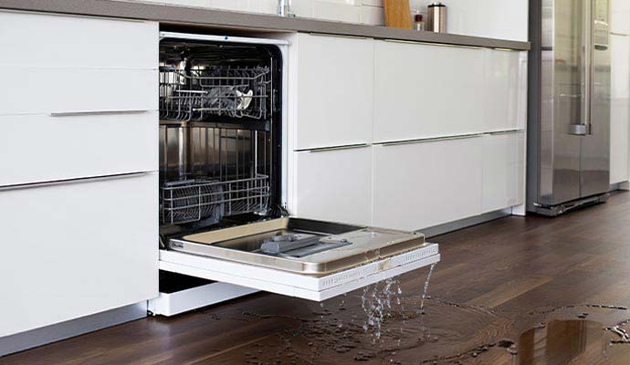 Water overflowing from a dishwasher
