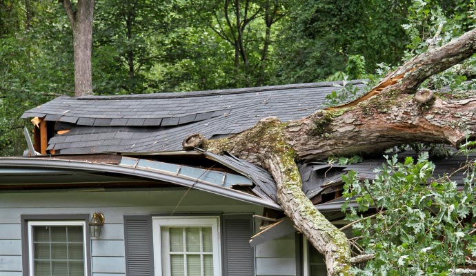 Wind damaged house