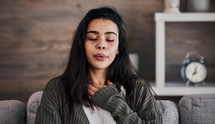 Woman having breathing problem